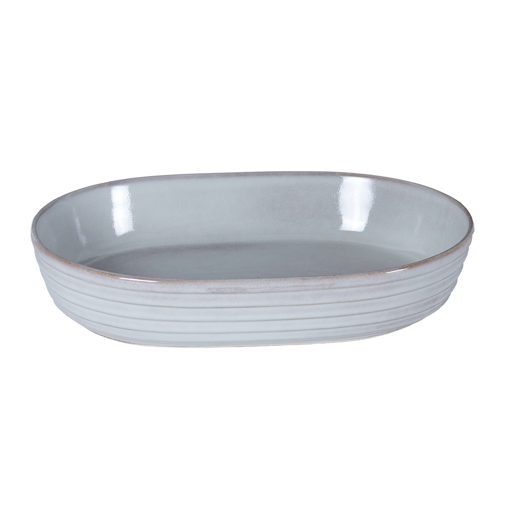 14in Stone Grey Oval Baker